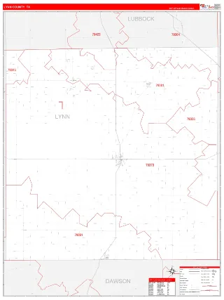 Lynn County, TX RedLine style ZIP Code wall map