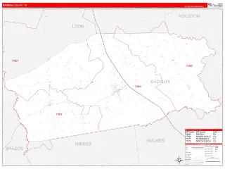 Madison County, TX RedLine style ZIP Code wall map