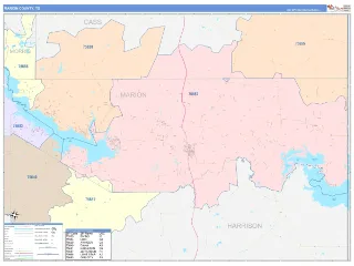 Marion County, TX ColorCast style ZIP Code wall map