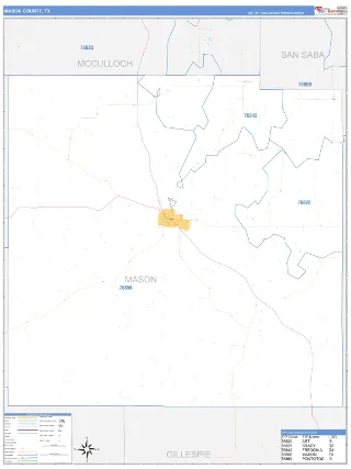 Mason County, TX Business Reference style ZIP Code wall map