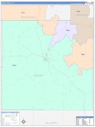 Mason County, TX ColorCast style ZIP Code wall map