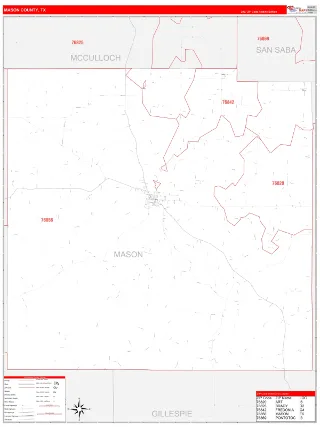 Mason County, TX RedLine style ZIP Code wall map