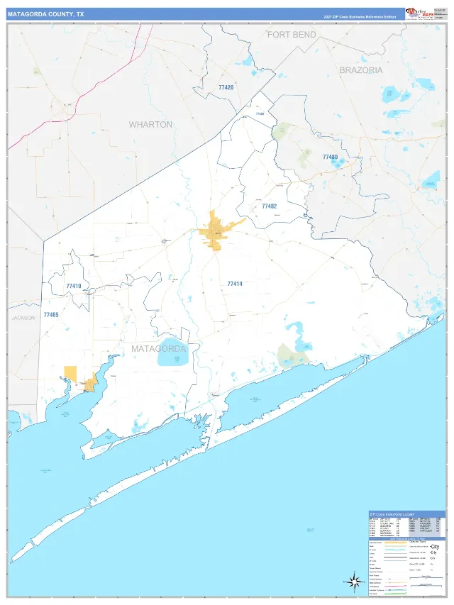 Matagorda County, TX ZIP Code Wall Map, Business Reference style