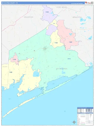 Matagorda County, TX ColorCast style ZIP Code wall map