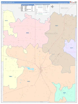 McCulloch County, TX ColorCast style ZIP Code wall map