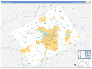 McLennan County, TX Business Reference style ZIP Code wall map