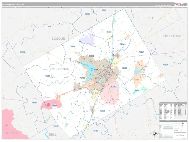 McLennan County, TX ZIP Code Wall Map, Classic style