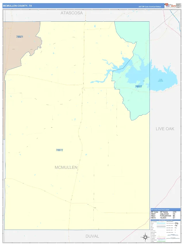 McMullen County, TX ZIP Code Wall Map, ColorCast style