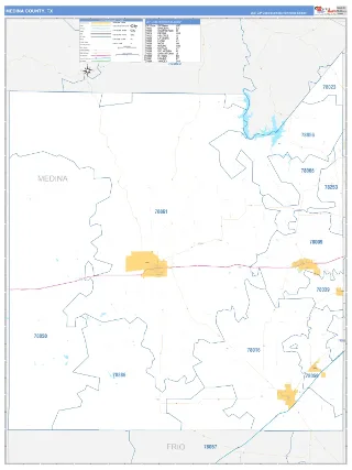 Medina County, TX Business Reference style ZIP Code wall map