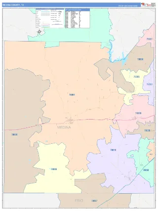 Medina County, TX ColorCast style ZIP Code wall map