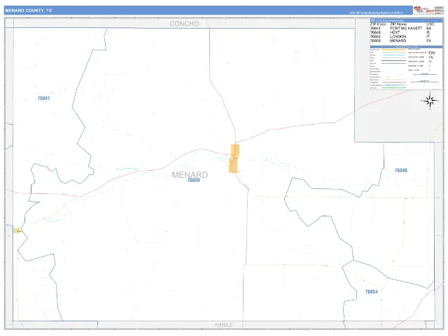 Menard County, TX ZIP Code Wall Map, Business Reference style