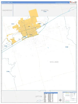 Midland County, TX Business Reference style ZIP Code wall map