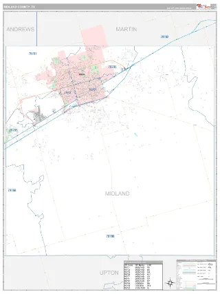 Midland County, TX Classic style ZIP Code wall map