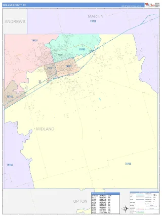 Midland County, TX ColorCast style ZIP Code wall map