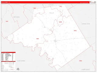 Mills County, TX RedLine style ZIP Code wall map