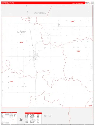 Moore County, TX RedLine style ZIP Code wall map