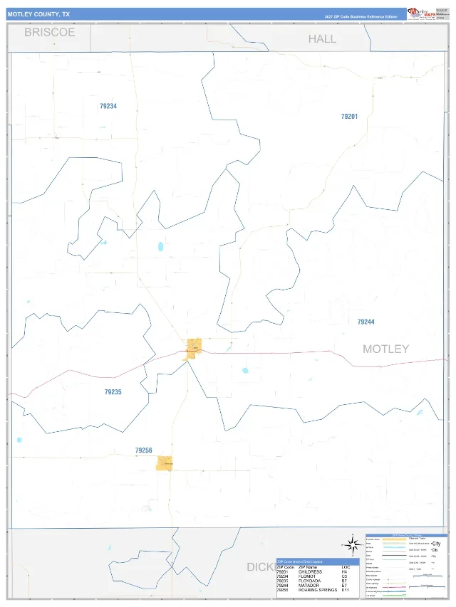 Motley County, TX ZIP Code Wall Map, Business Reference style