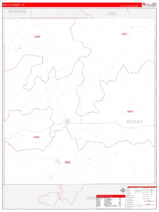 Motley County, TX RedLine style ZIP Code wall map