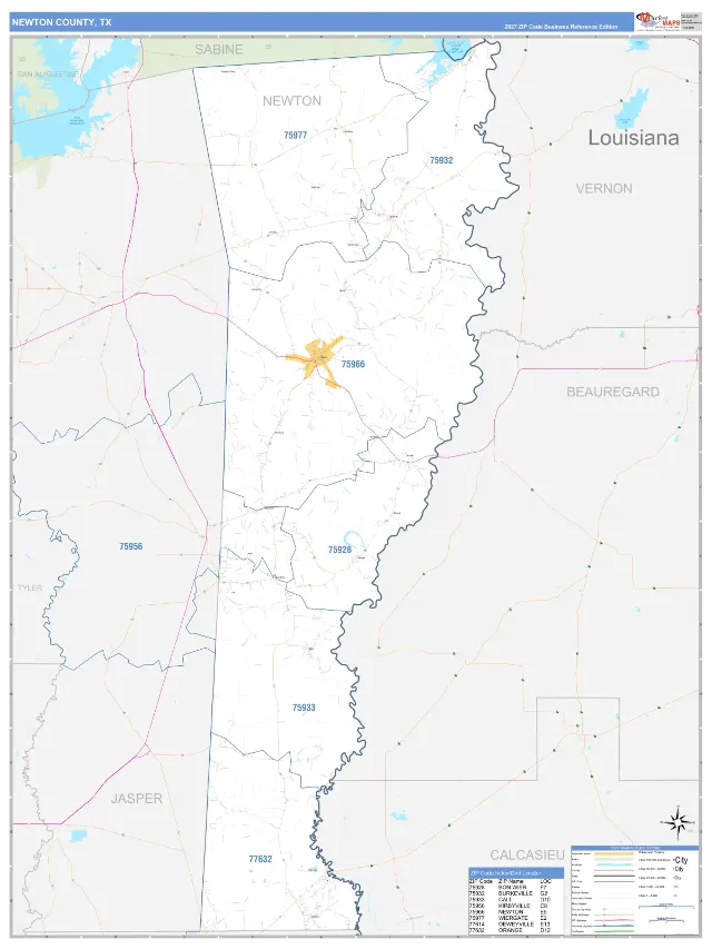 Newton County, TX ZIP Code Wall Map, Business Reference style