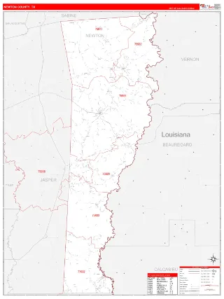 Newton County, TX RedLine style ZIP Code wall map