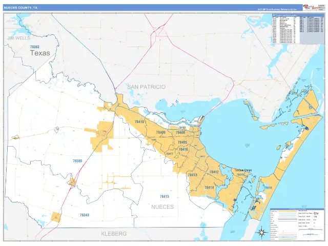 Nueces County, TX ZIP Code Wall Map, Business Reference style