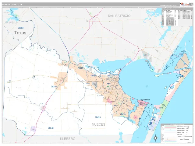 Nueces County, TX ZIP Code Wall Map, Classic style