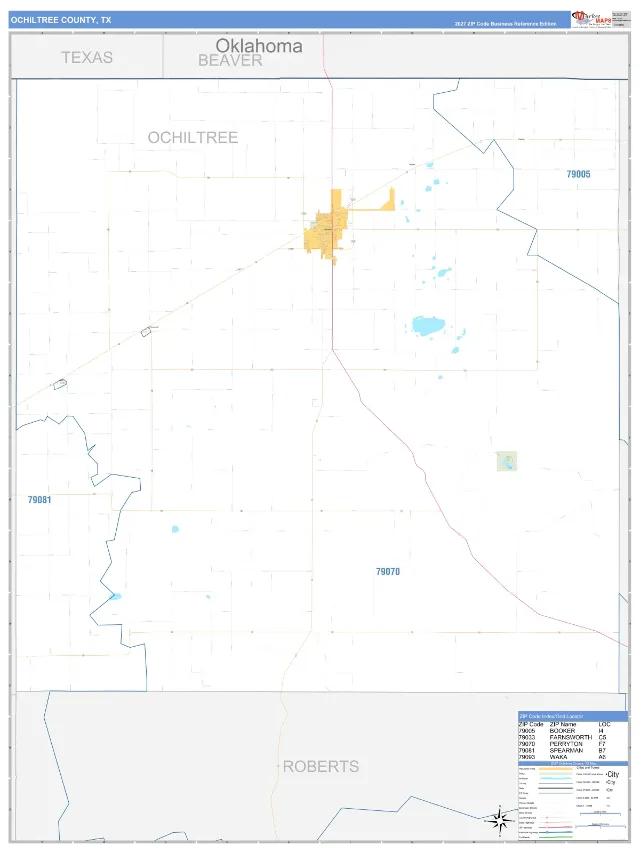 Ochiltree County, TX ZIP Code Wall Map, Business Reference style