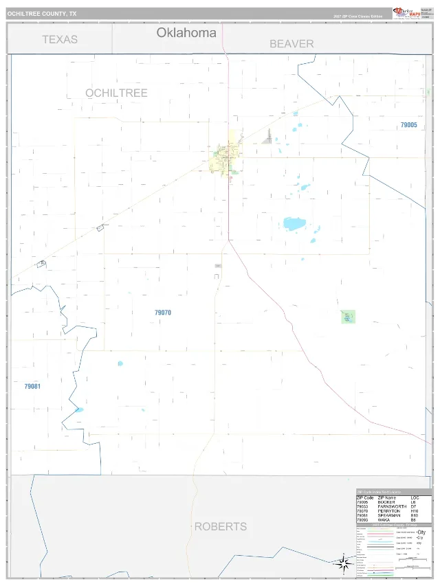 Ochiltree County, TX ZIP Code Wall Map, Classic style