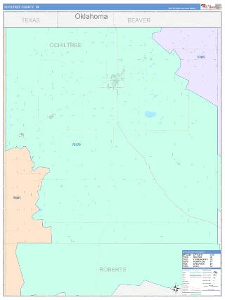 Ochiltree County, TX ColorCast style ZIP Code wall map