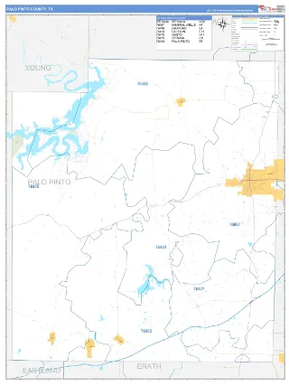 Palo Pinto County, TX Business Reference style ZIP Code wall map