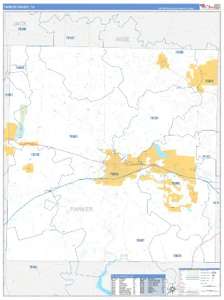 Parker County, TX Business Reference style ZIP Code wall map