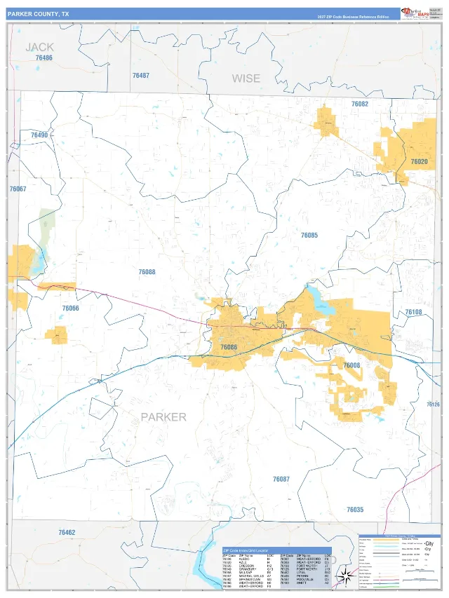 Parker County, TX ZIP Code Wall Map, Business Reference style