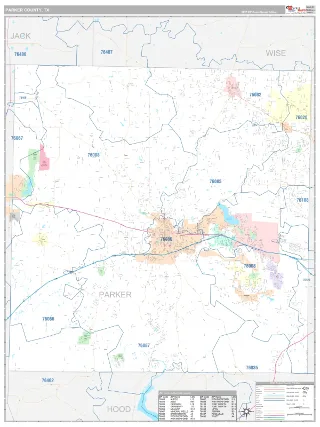 Parker County, TX Classic style ZIP Code wall map