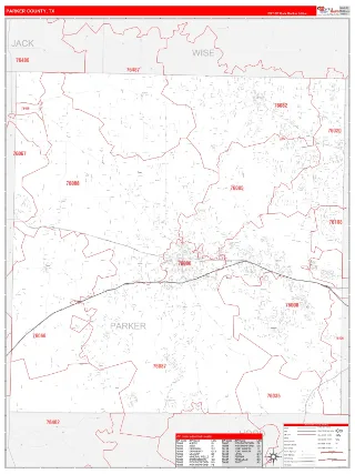 Parker County, TX RedLine style ZIP Code wall map