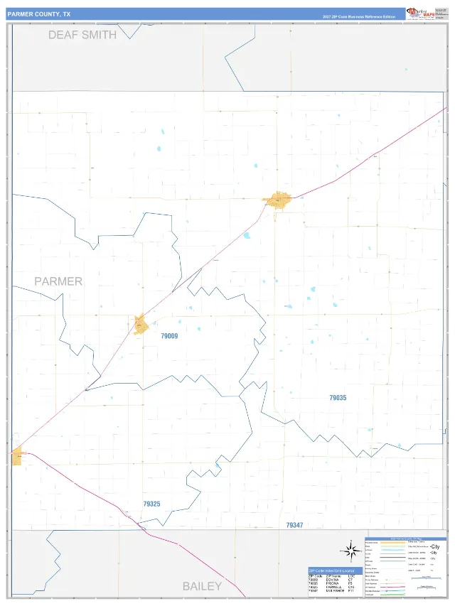 Parmer County, TX ZIP Code Wall Map, Business Reference style
