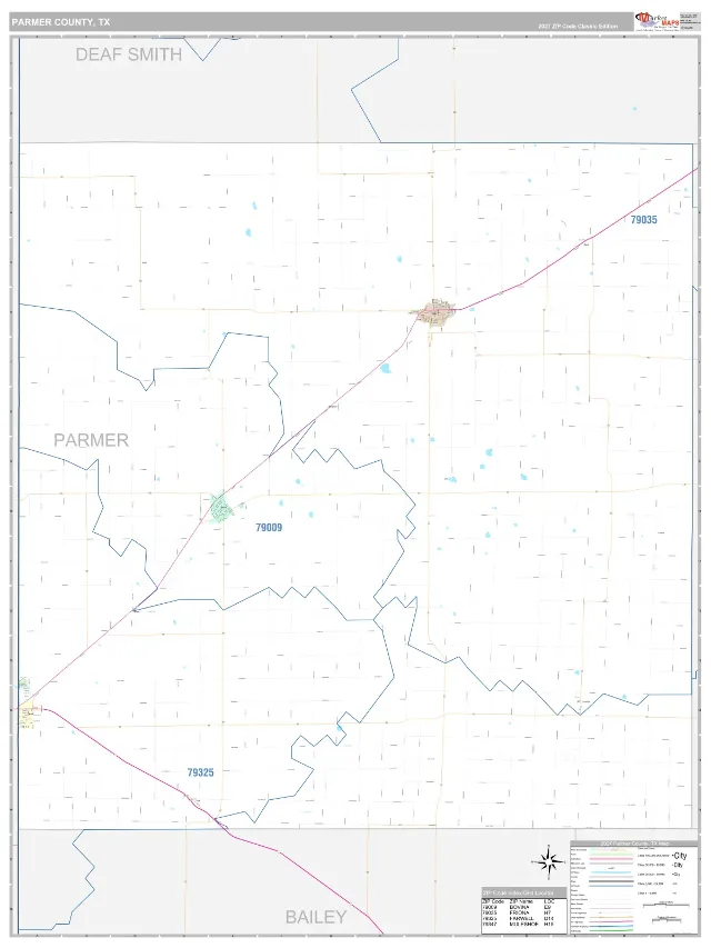 Parmer County, TX ZIP Code Wall Map, Classic style