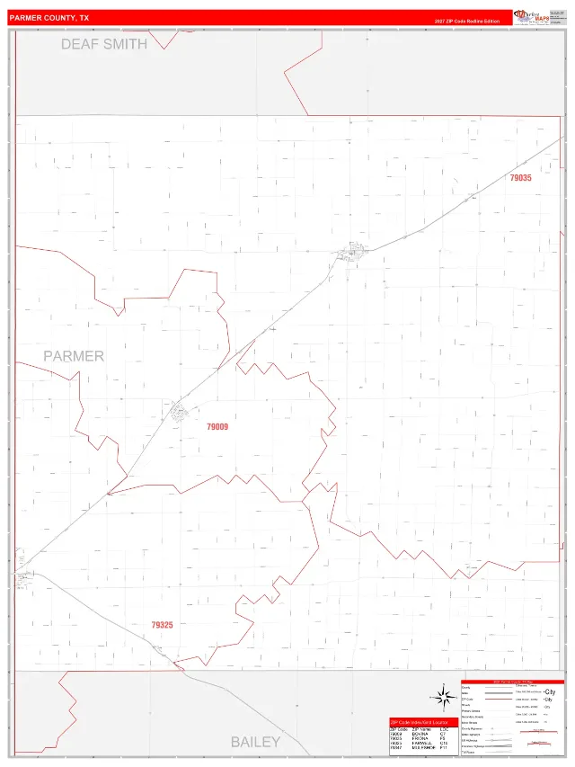 Parmer County, TX ZIP Code Wall Map, RedLine style