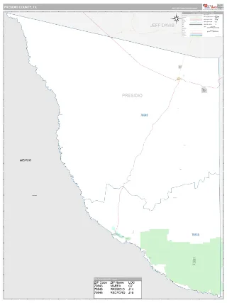 Presidio County, TX Classic style ZIP Code wall map