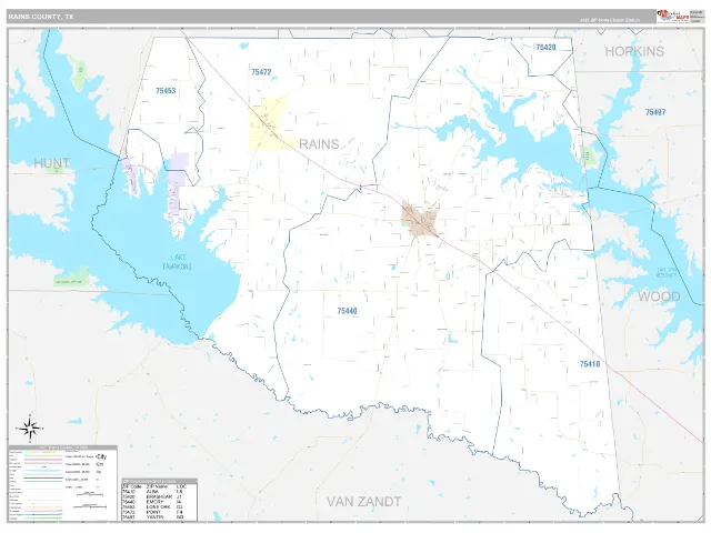 Rains County, TX ZIP Code Wall Map, Classic style