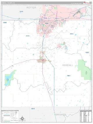 Randall County, TX Classic style ZIP Code wall map