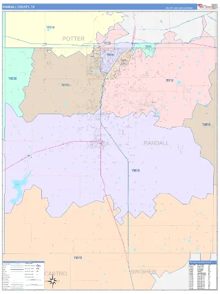 Randall County, TX ColorCast style ZIP Code wall map