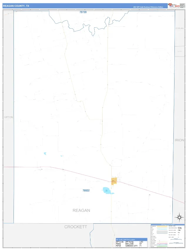 Reagan County, TX ZIP Code Wall Map, Business Reference style