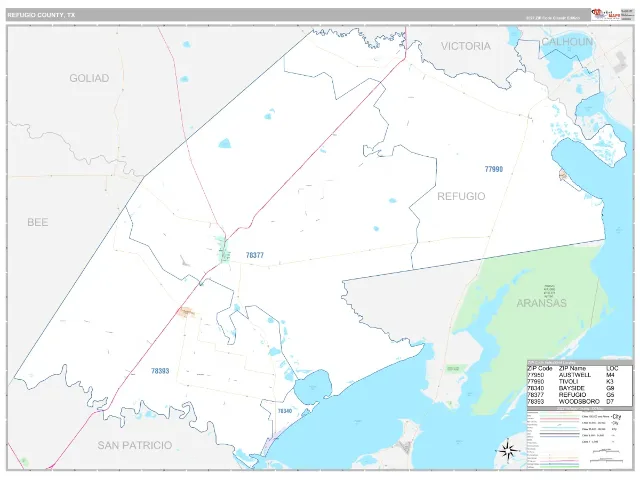 Refugio County, TX ZIP Code Wall Map, Classic style