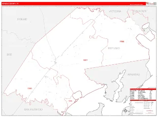 Refugio County, TX RedLine style ZIP Code wall map