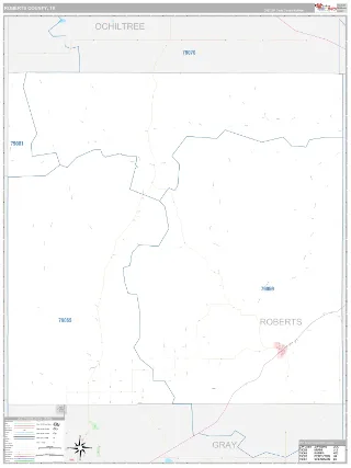 Roberts County, TX Classic style ZIP Code wall map