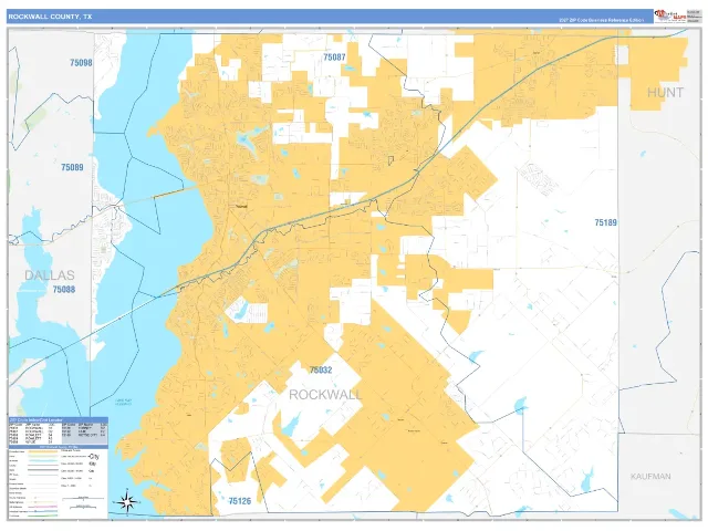 Rockwall County, TX ZIP Code Wall Map, Business Reference style