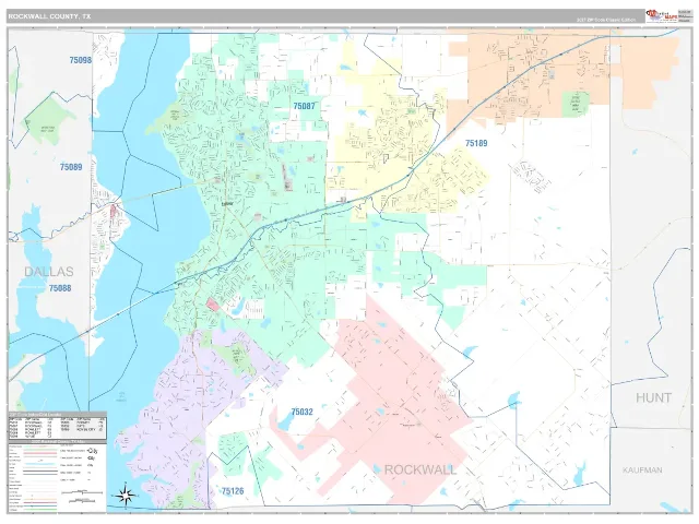 Rockwall County, TX ZIP Code Wall Map, Classic style