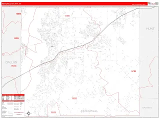 Rockwall County, TX RedLine style ZIP Code wall map