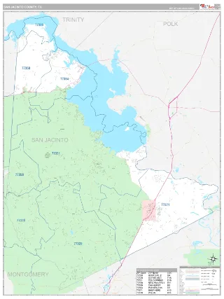 San Jacinto County, TX Classic style ZIP Code wall map