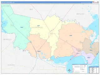 San Patricio County, TX ColorCast style ZIP Code wall map